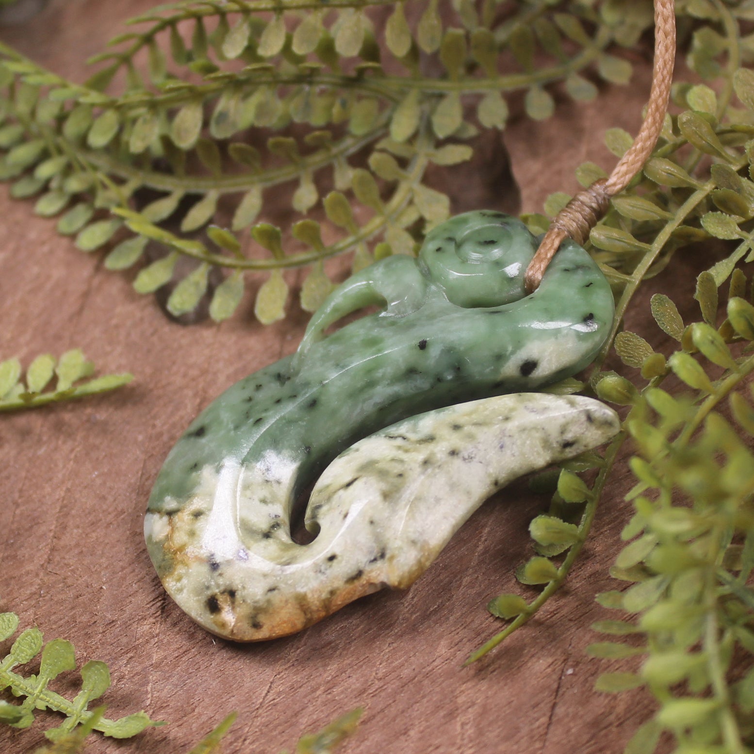Manaia carved from Flower Jade Pounamu - NZ Greenstone
