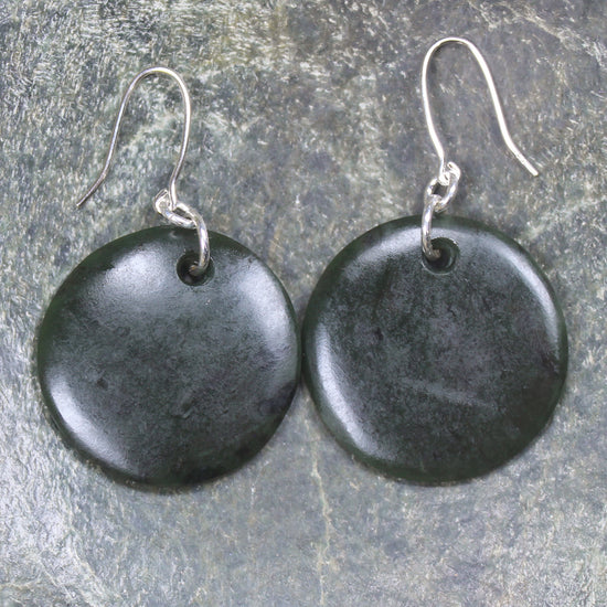 Porowhita Earrings carved from Kawakawa Pounamu - NZ Greenstone