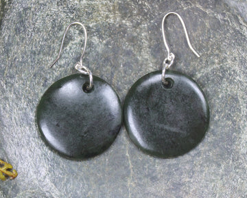 Porowhita Earrings carved from Kawakawa Pounamu - NZ Greenstone