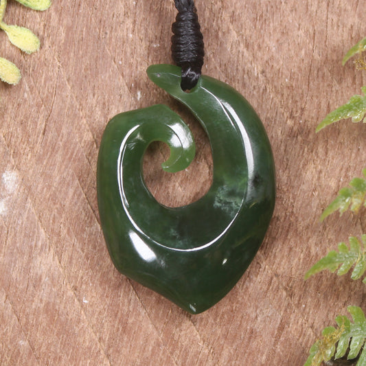 Hei Matau or Fish Hook carved from Kawakawa Pounamu - NZ Greenstone