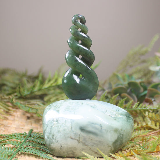 Twist Sculpture carved from Hapopo Pounamu - NZ Greenstone