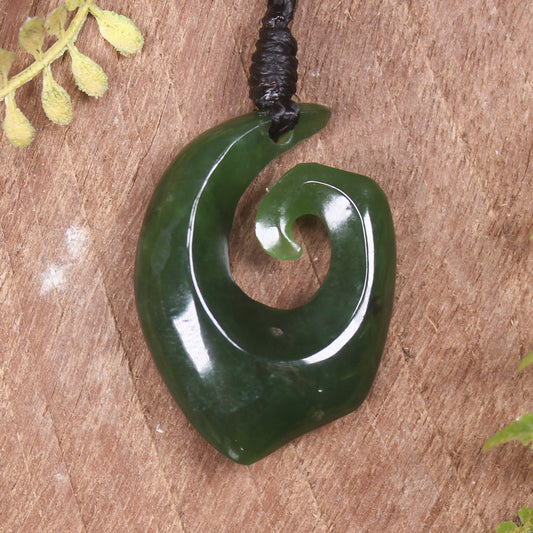 Hei Matau or Fish Hook carved from Kawakawa Pounamu - NZ Greenstone