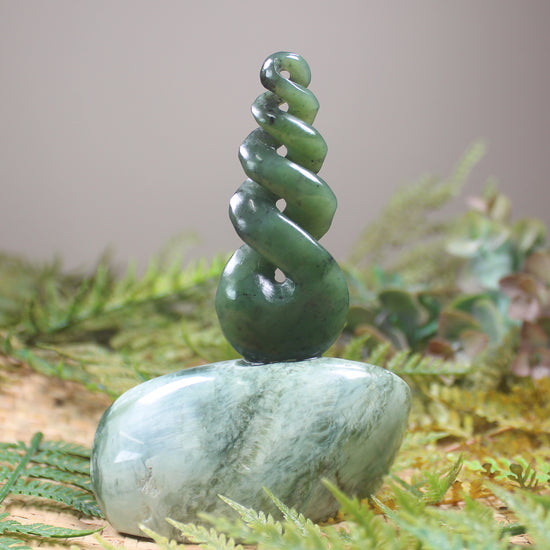 Twist Sculpture carved from Hapopo Pounamu - NZ Greenstone