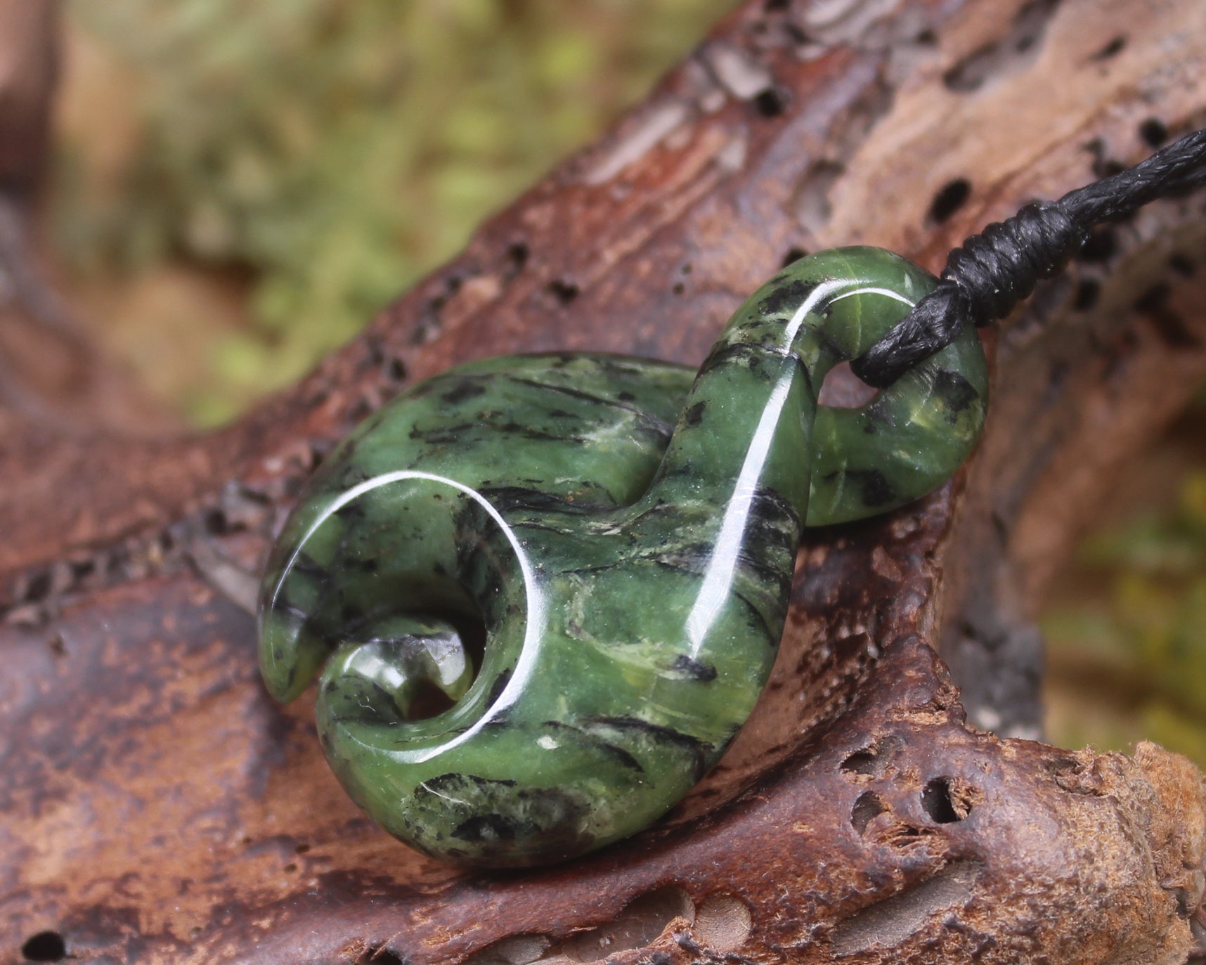 Koru Twist carved from Douglas Creek Pounamu - NZ Greenstone