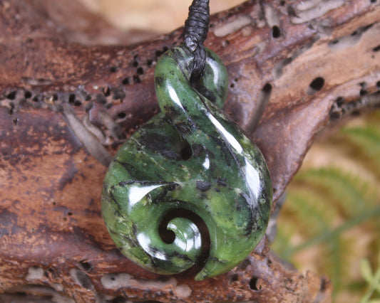 Koru Twist carved from Douglas Creek Pounamu - NZ Greenstone