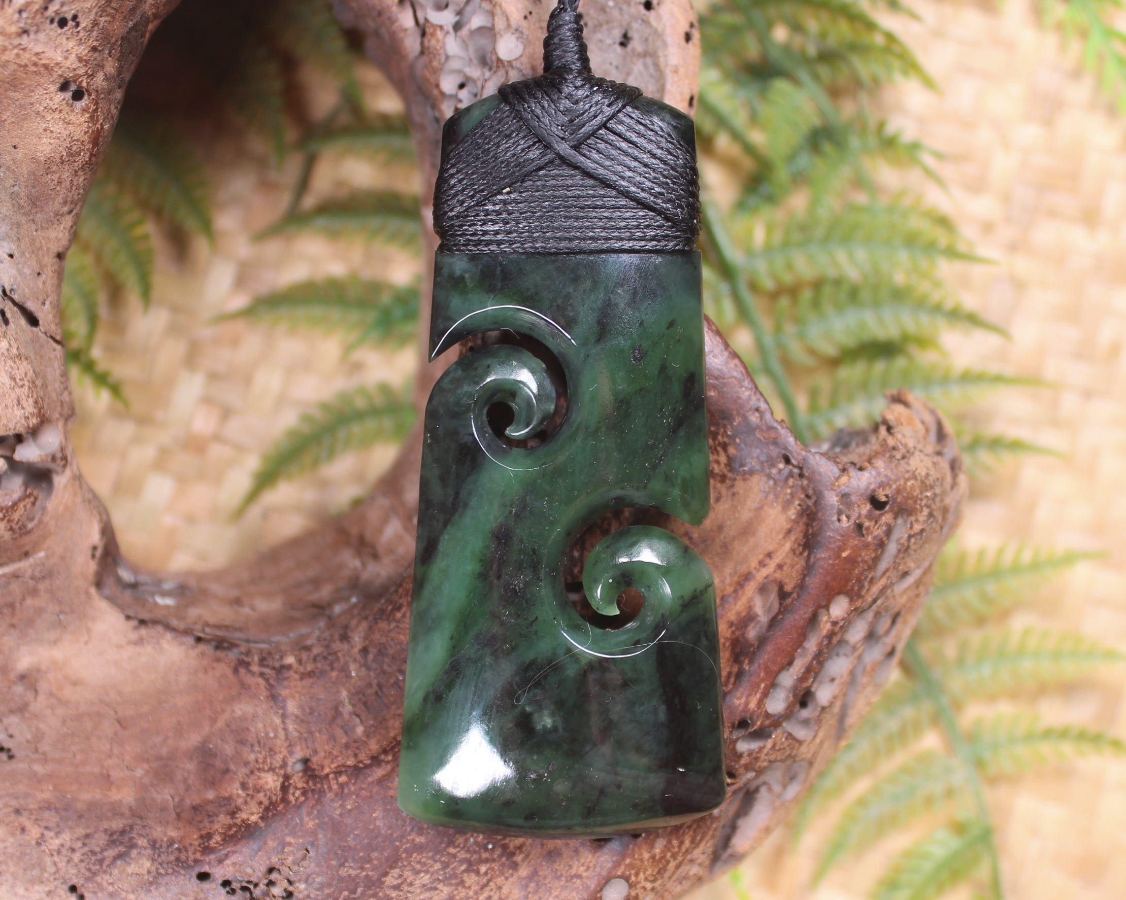 Toki or Adze with Koru Pendant carved from Rimu Pounamu - NZ Greenstone