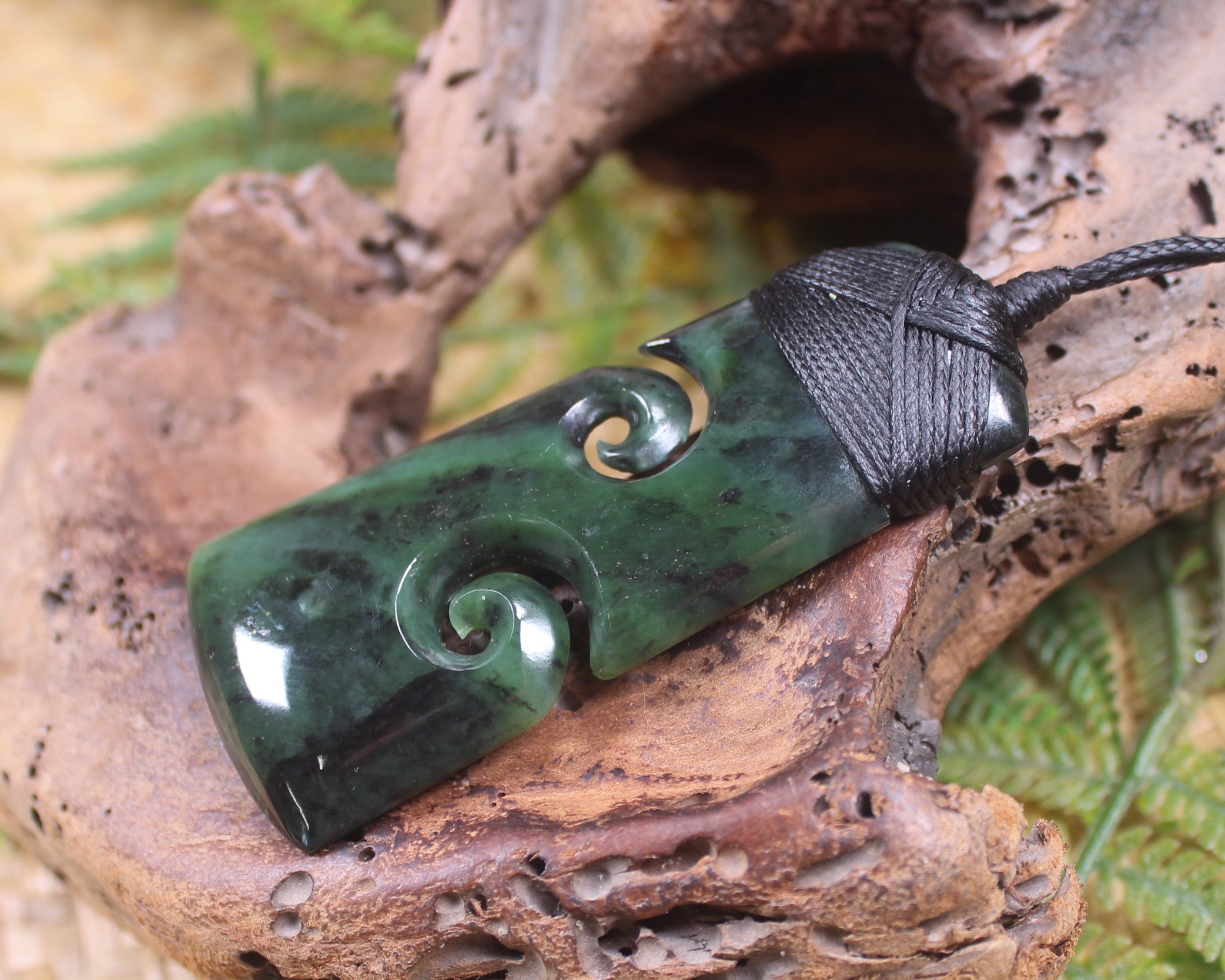 Toki or Adze with Koru Pendant carved from Rimu Pounamu - NZ Greenstone