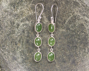 NZ Greenstone Linked Drop Earrings (BM455) Hapopo Pounamu