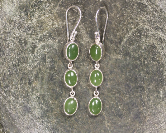 NZ Greenstone Linked Drop Earrings (BM455) Hapopo Pounamu