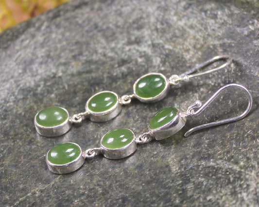 NZ Greenstone Linked Drop Earrings (BM455) Hapopo Pounamu