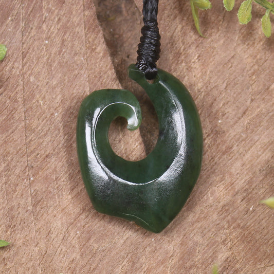 Hei Matau or Fish Hook carved from Kawakawa Pounamu - NZ Greenstone