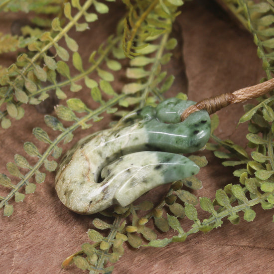 Manaia carved from Flower Jade Pounamu - NZ Greenstone