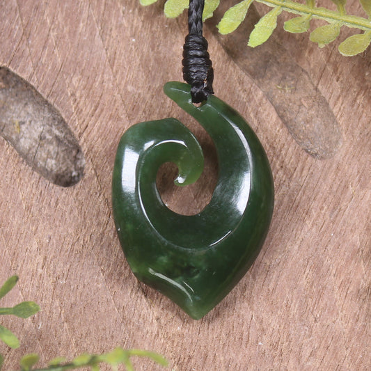 Hei Matau or Fish Hook carved from Kawakawa Pounamu - NZ Greenstone