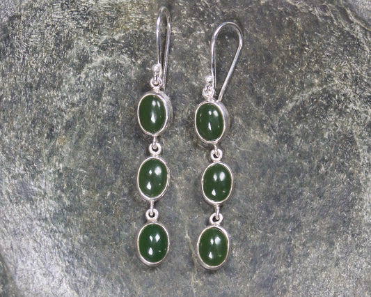 NZ Greenstone Small Linked Drop Earrings (BM457) Kawakawa Pounamu