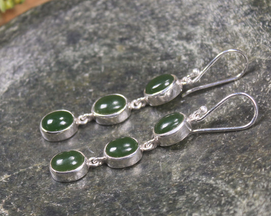 NZ Greenstone Small Linked Drop Earrings (BM457) Kawakawa Pounamu