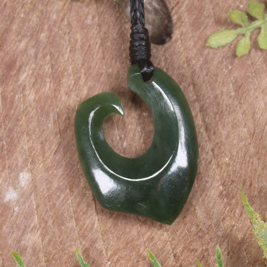 Hei Matau or Fish Hook carved from Kawakawa Pounamu - NZ Greenstone