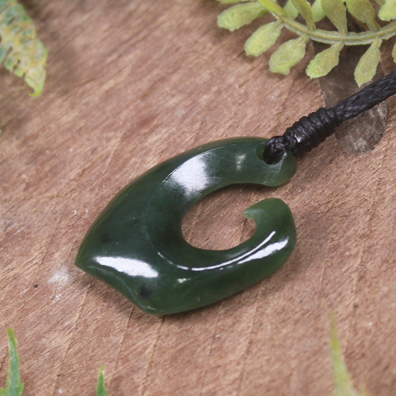 Hei Matau or Fish Hook carved from Kawakawa Pounamu - NZ Greenstone