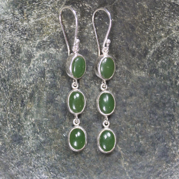 NZ Greenstone Linked Drop Earrings (BM458) Hapopo Pounamu
