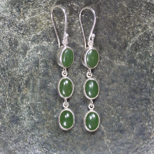 NZ Greenstone Linked Drop Earrings (BM458) Hapopo Pounamu