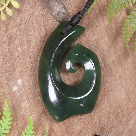 Hei Matau or Fish Hook carved from Kawakawa Pounamu - NZ Greenstone