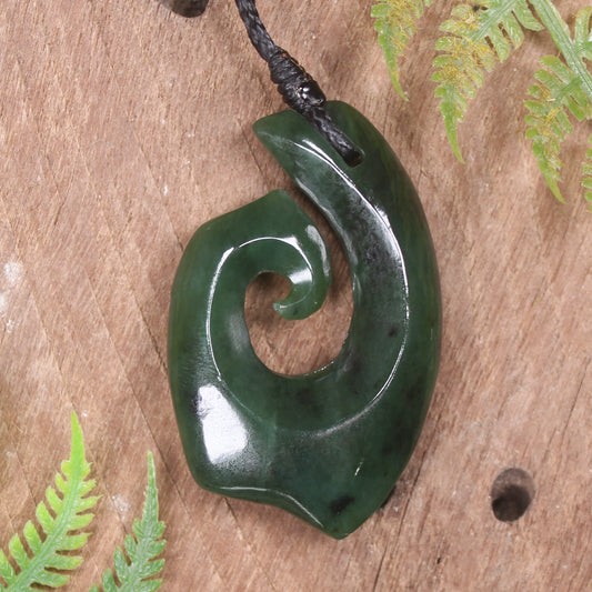 Hei Matau or Fish Hook carved from Kawakawa Pounamu - NZ Greenstone