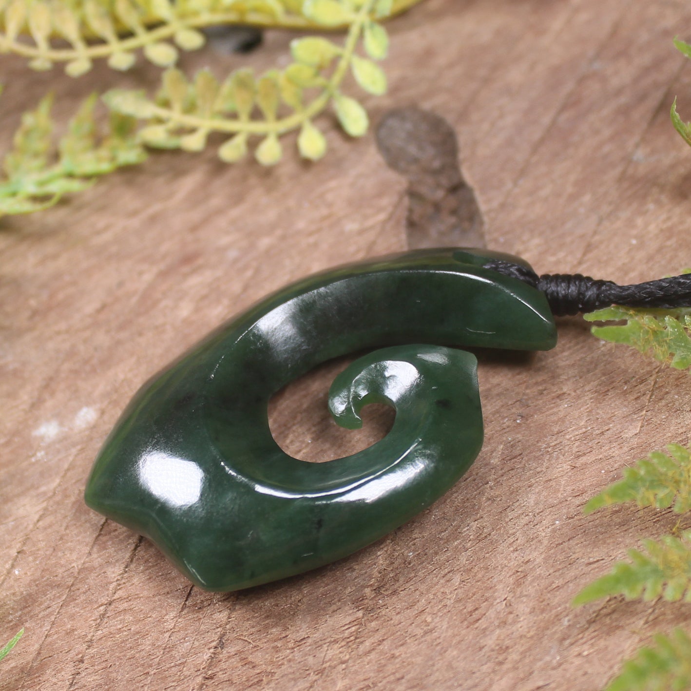 Hei Matau or Fish Hook carved from Kawakawa Pounamu - NZ Greenstone