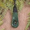 Roimata or Teardrop with Koru carved from Kawakawa Pounamu - NZ Greenstone