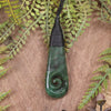 Roimata or Teardrop with Koru carved from Kawakawa Pounamu - NZ Greenstone