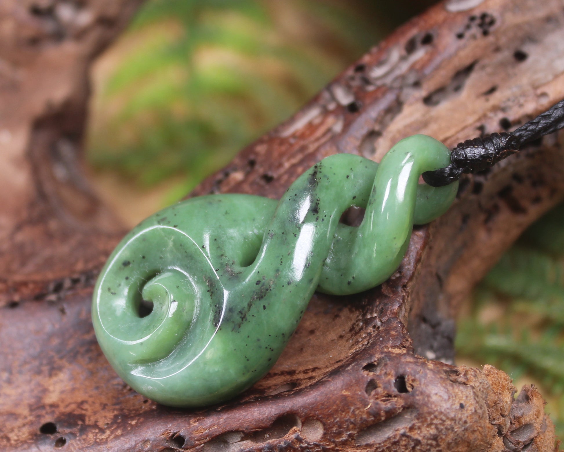Koru Twist carved from Hapopo  Pounamu - NZ Greenstone