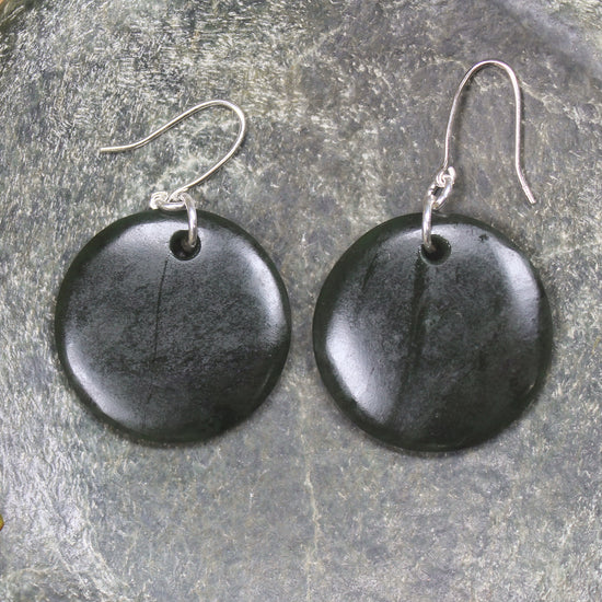 Porowhita Earrings carved from Kawakawa Pounamu - NZ Greenstone
