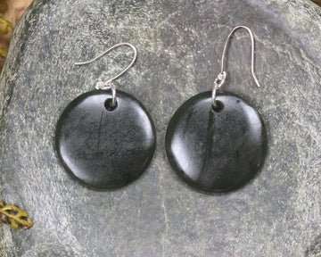 Porowhita Earrings carved from Kawakawa Pounamu - NZ Greenstone