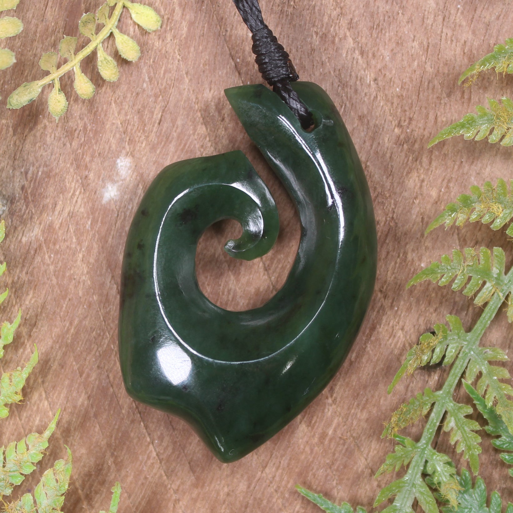 Hei Matau or Fish Hook carved from Kawakawa Pounamu - NZ Greenstone