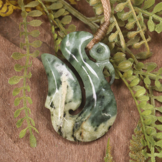 Manaia carved from Flower Jade Pounamu - NZ Greenstone