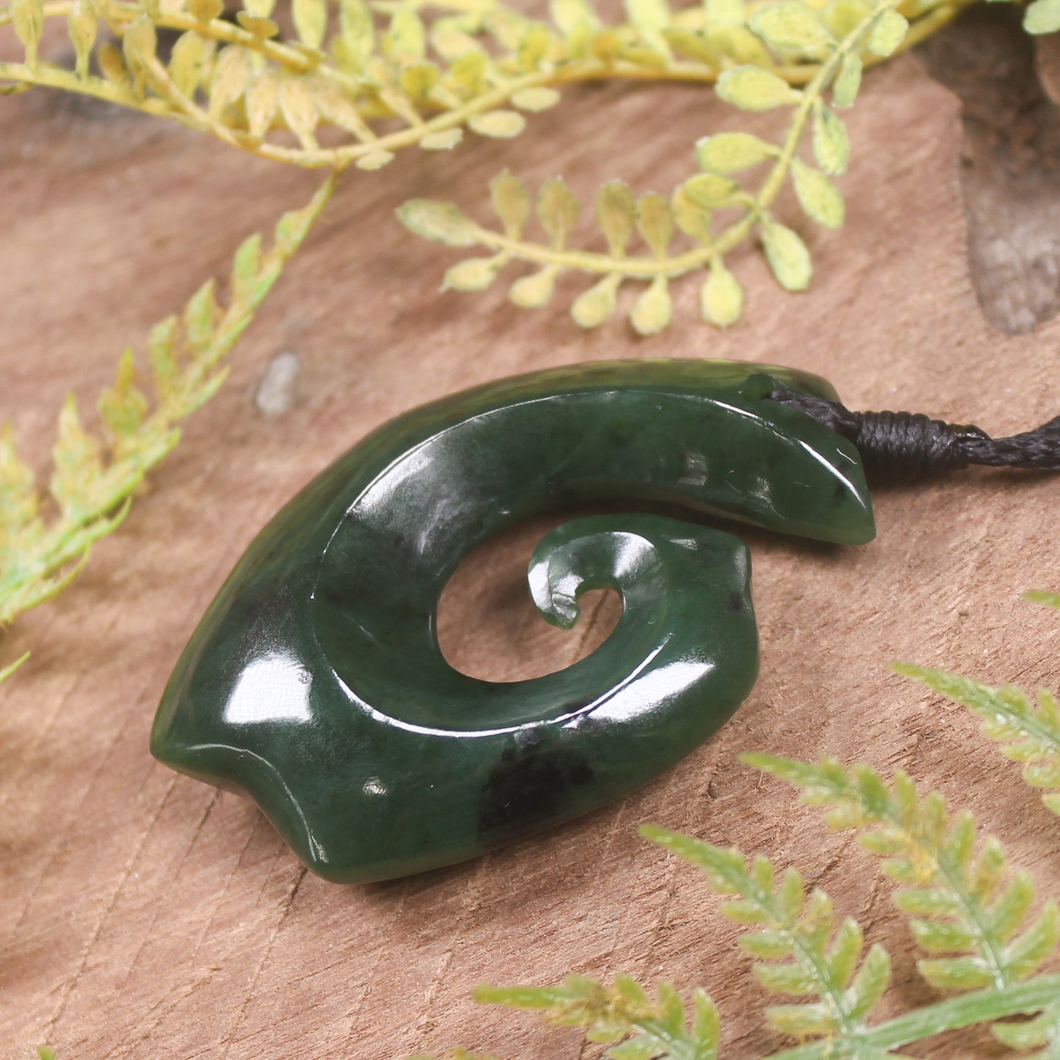 Hei Matau or Fish Hook carved from Kawakawa Pounamu - NZ Greenstone