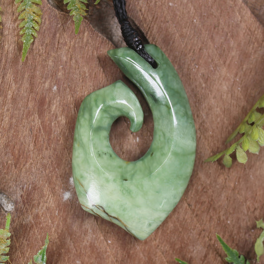 Hei Matau or Fish Hook carved from Kawakawa Pounamu - NZ Greenstone