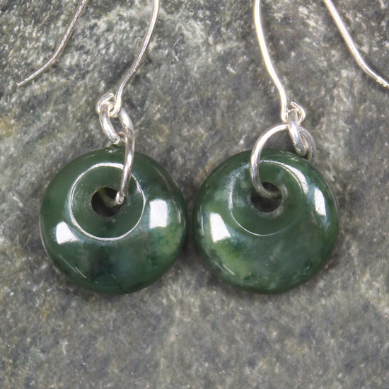 Porowhita Earrings carved from Kawakawa Pounamu - NZ Greenstone