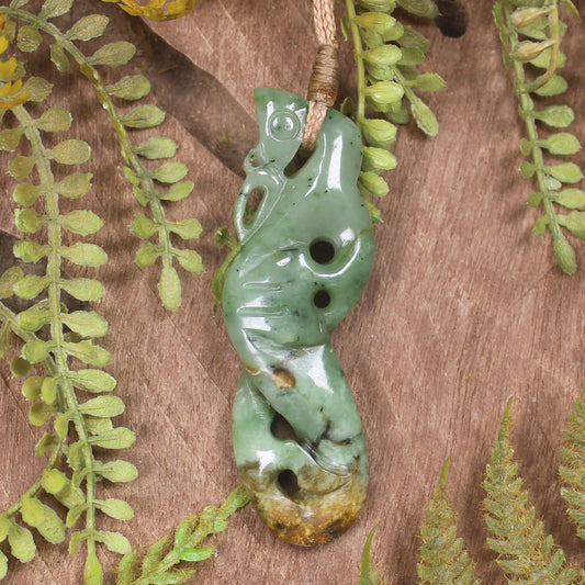 Manaia carved from Flower Jade Pounamu - NZ Greenstone