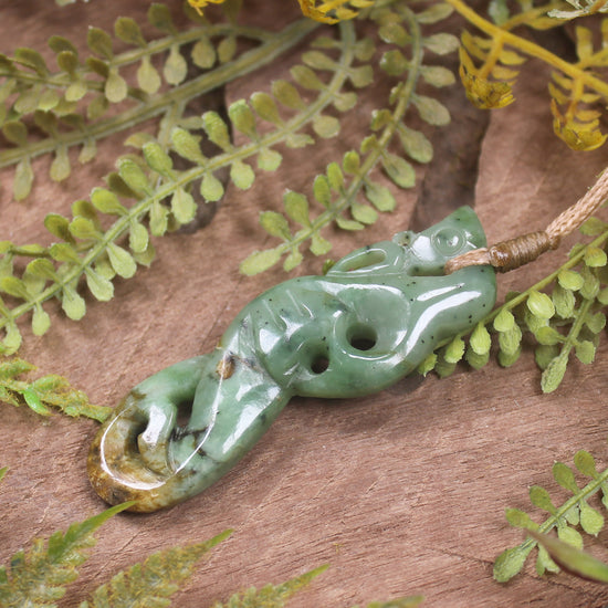 Manaia carved from Flower Jade Pounamu - NZ Greenstone