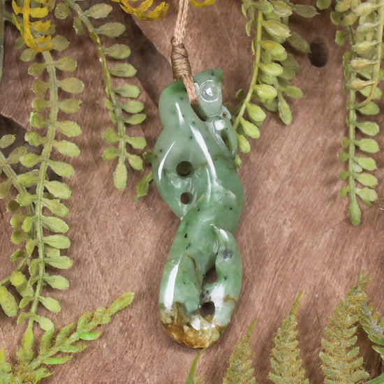 Manaia carved from Flower Jade Pounamu - NZ Greenstone