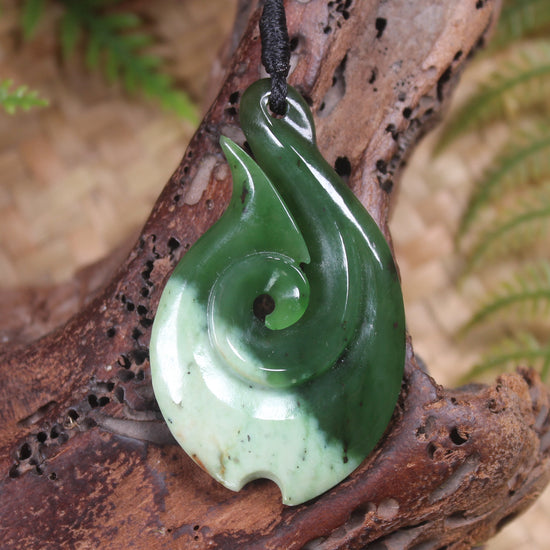 Hei Matau carved from Rimu Pounamu - NZ Greenstone