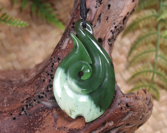 Hei Matau carved from Rimu Pounamu - NZ Greenstone