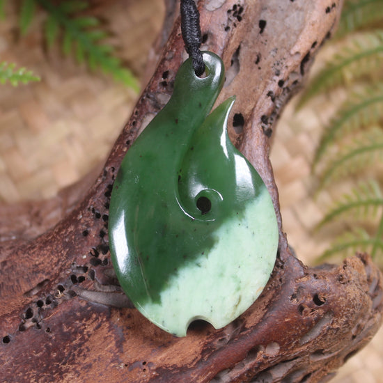 Hei Matau carved from Rimu Pounamu - NZ Greenstone