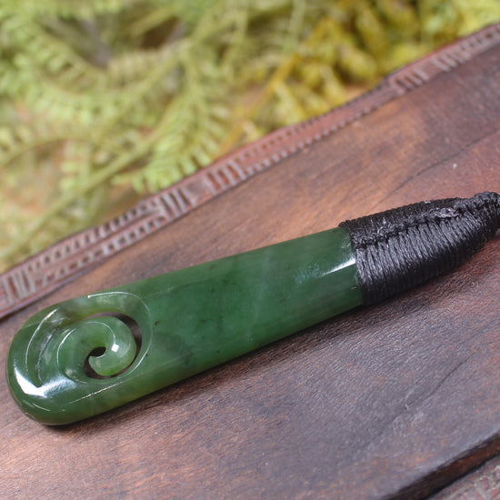 Roimata or Teardop with Koru carved from Kawakawa Pounamu - NZ Greenstone