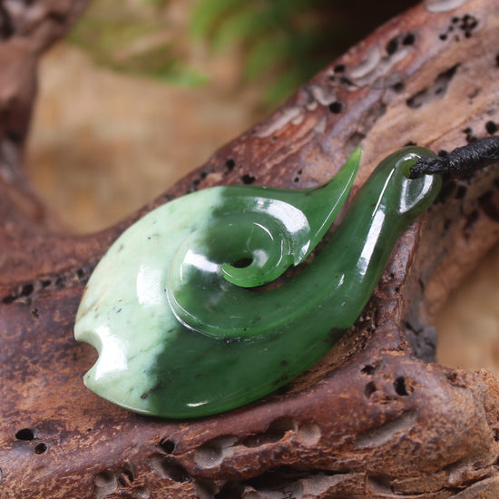 Hei Matau carved from Rimu Pounamu - NZ Greenstone