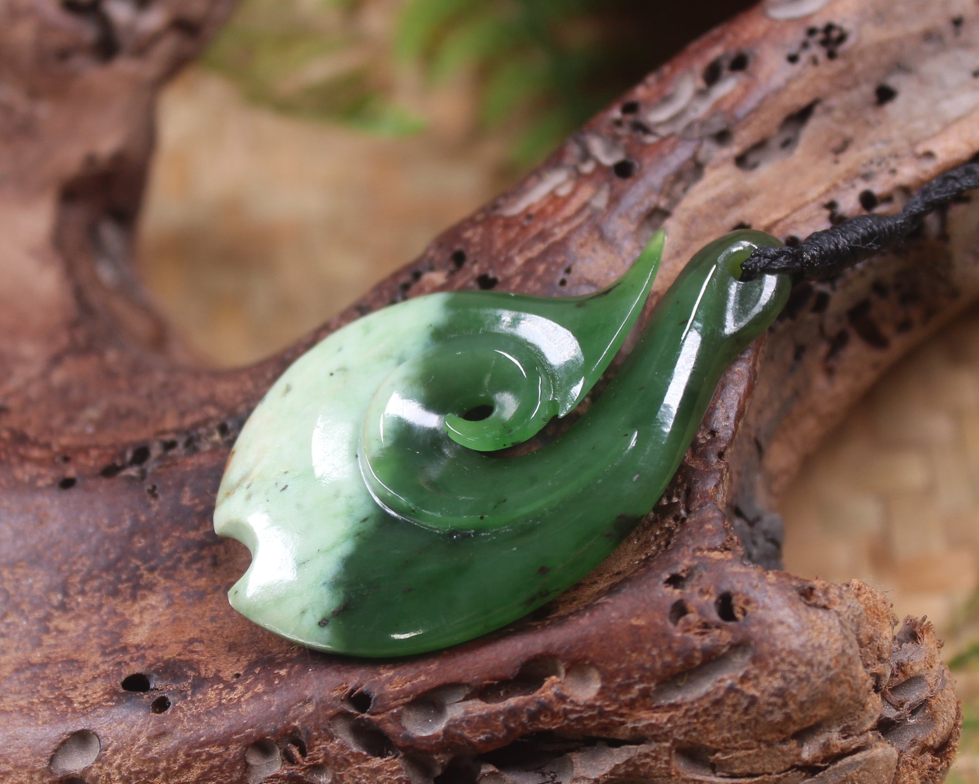 Hei Matau carved from Rimu Pounamu - NZ Greenstone