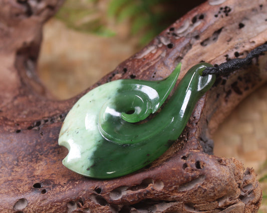 Hei Matau carved from Rimu Pounamu - NZ Greenstone
