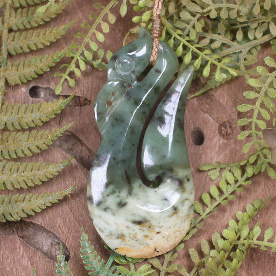 Manaia carved from Flower Jade Pounamu - NZ Greenstone