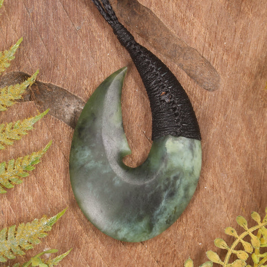 Hei Matau or Fish Hook carved from Hapopo Pounamu - NZ Greenstone