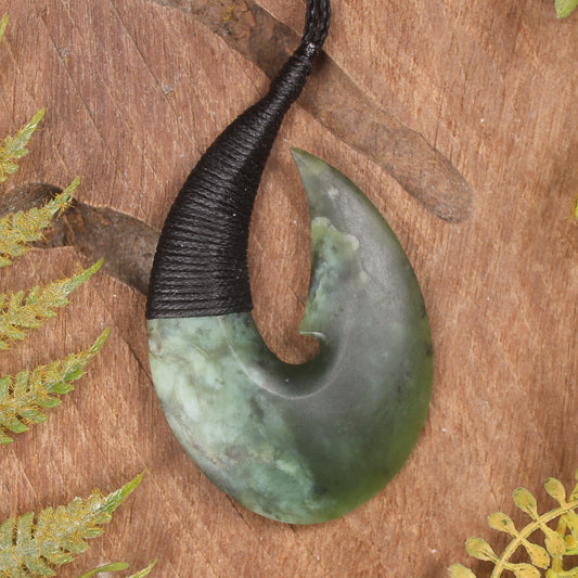 Hei Matau or Fish Hook carved from Hapopo Pounamu - NZ Greenstone