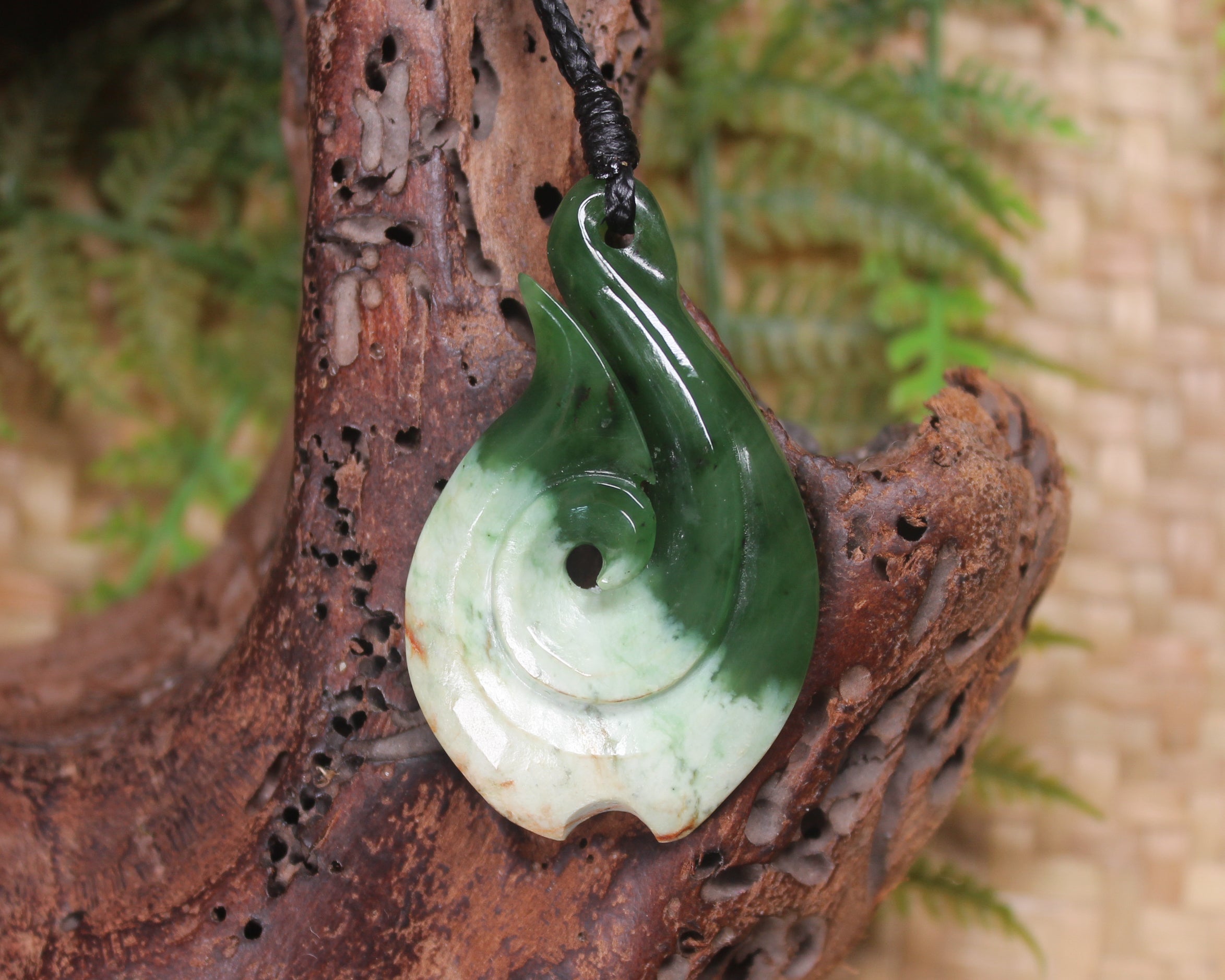 Hei Matau carved from Rimu Pounamu - NZ Greenstone